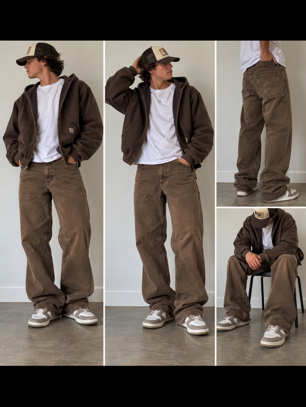 Hollister Baggy Brown Jeans W32 L30 Distressed Raw Hem Y2K Skater